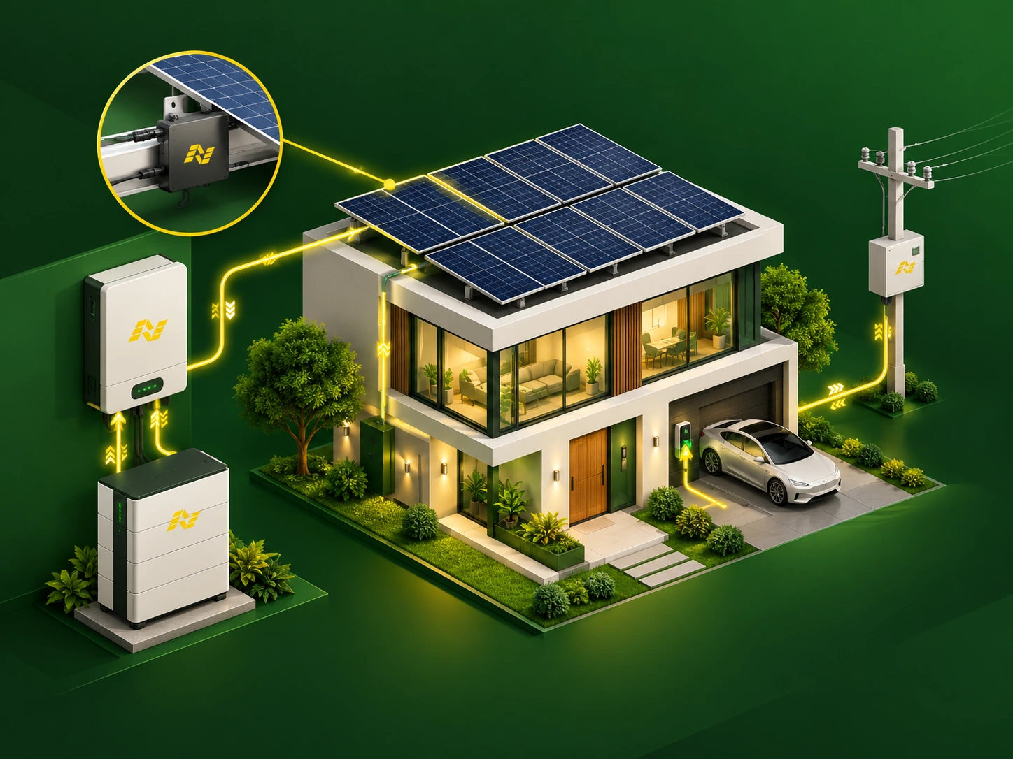 Sistema fotovoltaico integral con paneles, inversor, batería y red eléctrica